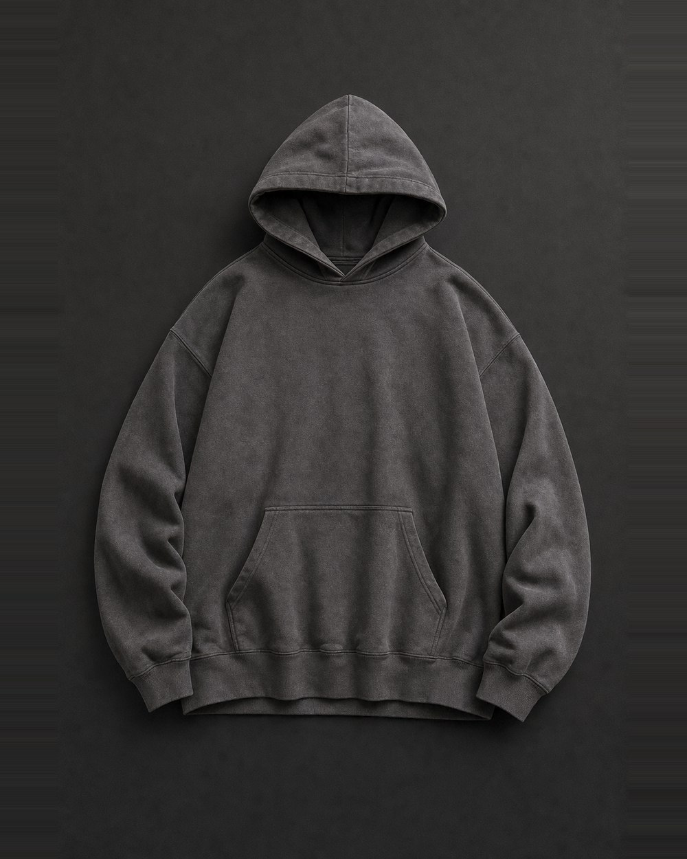 Charcoal heavyweight hoodie laid flat